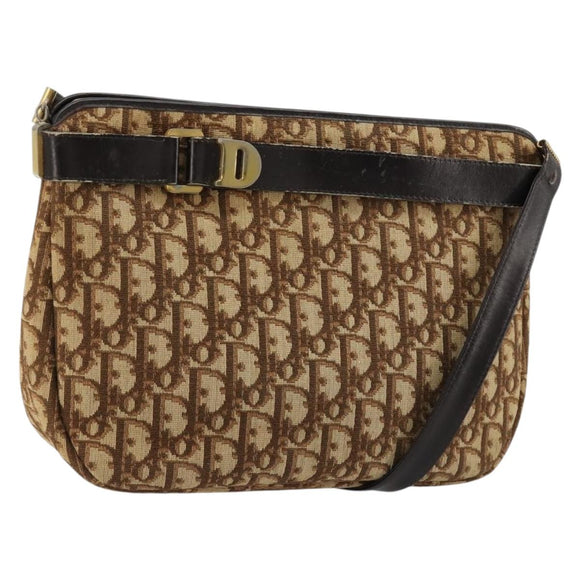 Christian Dior Trotter Canvas Shoulder Bag Brown Gold Auth bs35501