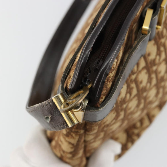 Christian Dior Trotter Canvas Shoulder Bag Brown Gold Auth bs35501