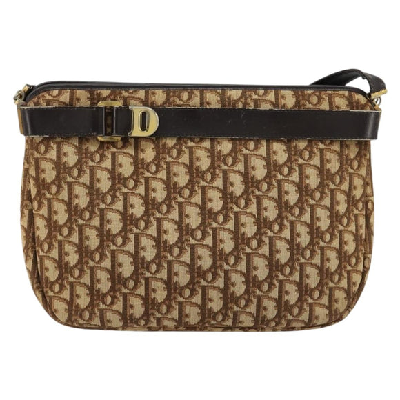 Christian Dior Trotter Canvas Shoulder Bag Brown Gold Auth bs35501