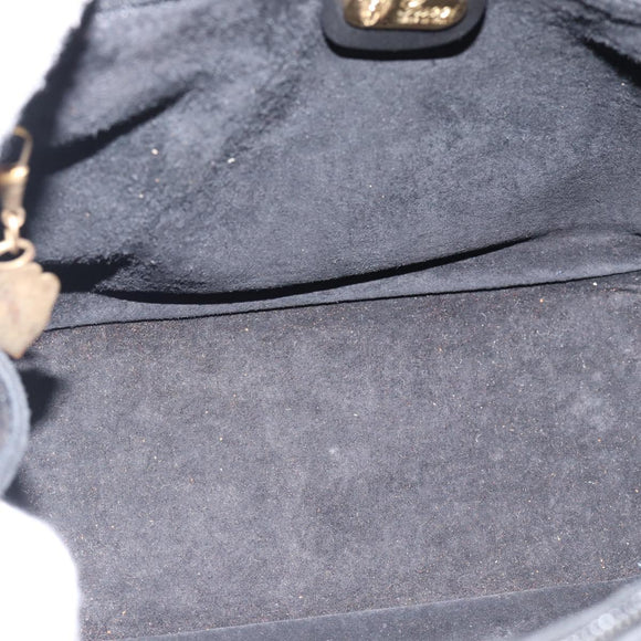 GUCCI Hand Bag Suede Black Gold 000 39 0030 Auth bs35502