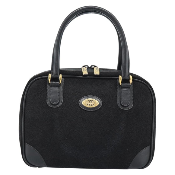 GUCCI Hand Bag Suede Black Gold 000 39 0030 Auth bs35502