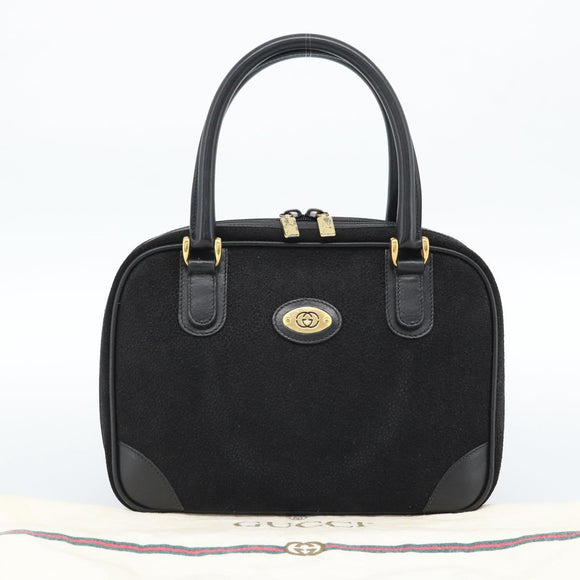 GUCCI Hand Bag Suede Black Gold 000 39 0030 Auth bs35502