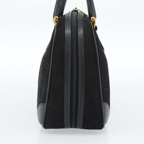 GUCCI Hand Bag Suede Black Gold 000 39 0030 Auth bs35502