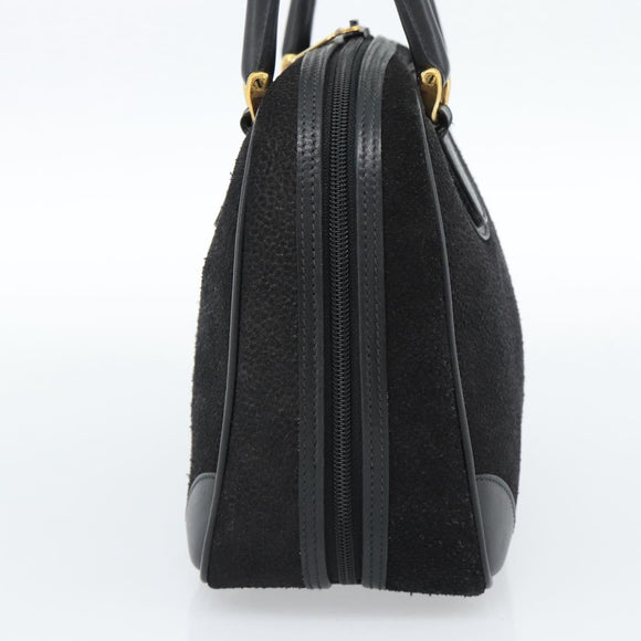GUCCI Hand Bag Suede Black Gold 000 39 0030 Auth bs35502