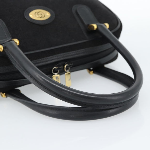 GUCCI Hand Bag Suede Black Gold 000 39 0030 Auth bs35502