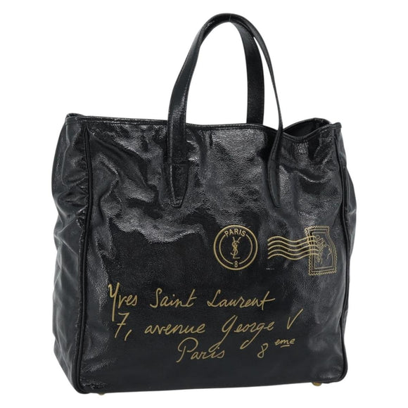 SAINT LAURENT Tote Bag Patent Leather Black Gold Auth bs35505
