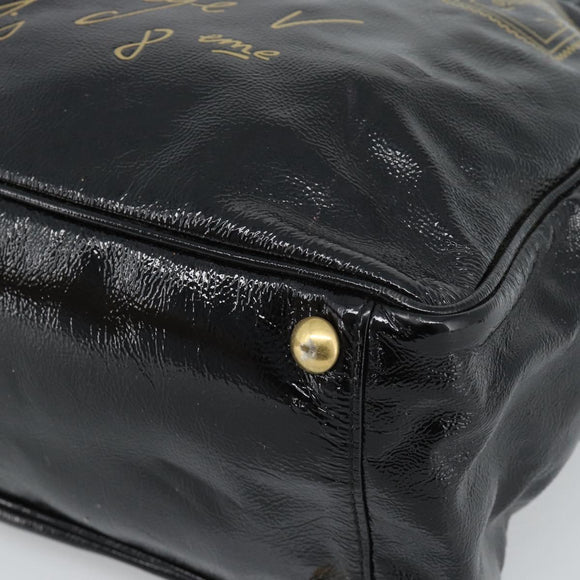 SAINT LAURENT Tote Bag Patent Leather Black Gold Auth bs35505