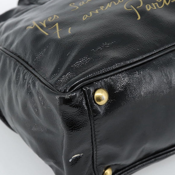 SAINT LAURENT Tote Bag Patent Leather Black Gold Auth bs35505