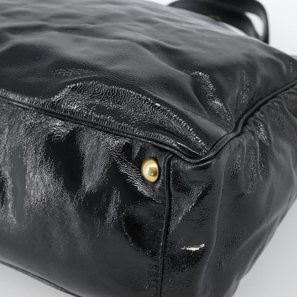 SAINT LAURENT Tote Bag Patent Leather Black Gold Auth bs35505