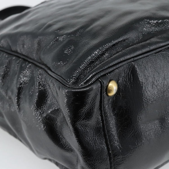 SAINT LAURENT Tote Bag Patent Leather Black Gold Auth bs35505