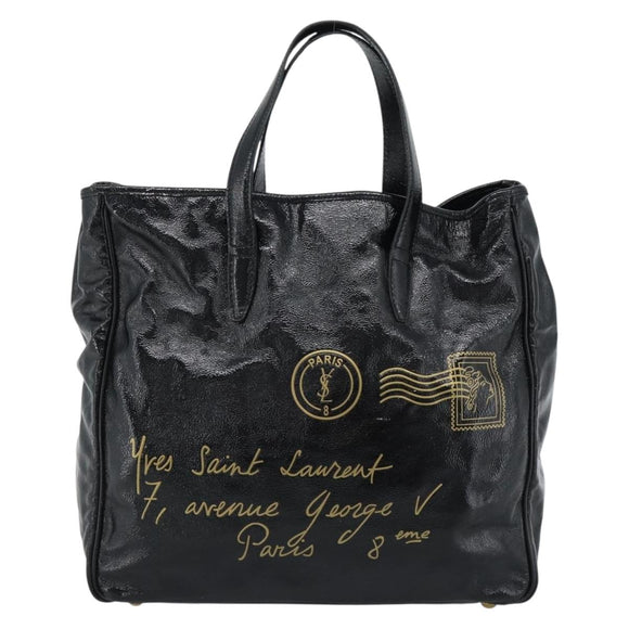 SAINT LAURENT Tote Bag Patent Leather Black Gold Auth bs35505