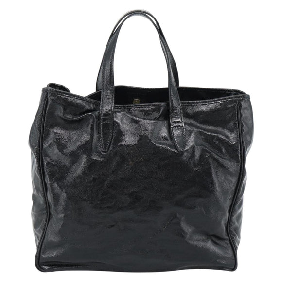 SAINT LAURENT Tote Bag Patent Leather Black Gold Auth bs35505