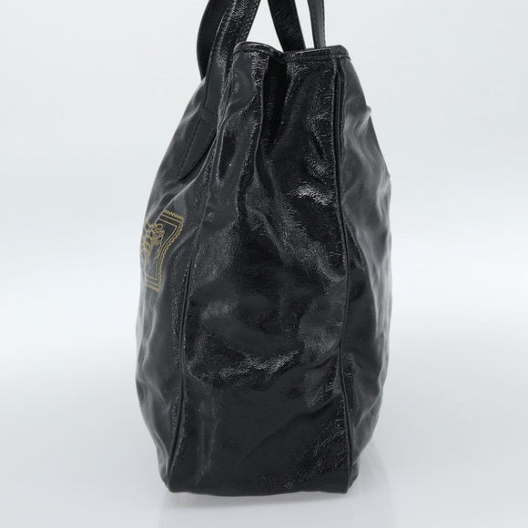 SAINT LAURENT Tote Bag Patent Leather Black Gold Auth bs35505