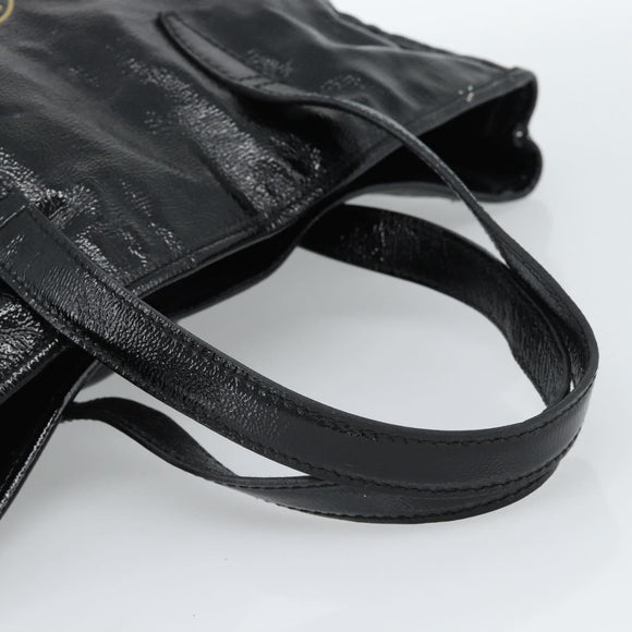SAINT LAURENT Tote Bag Patent Leather Black Gold Auth bs35505