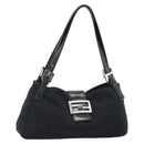 FENDI Mamma Baguette Shoulder Bag Cotton Jersey Black Silver Auth bs35506-1