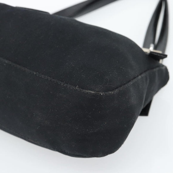 FENDI Mamma Baguette Shoulder Bag Cotton Jersey Black Silver Auth bs35506