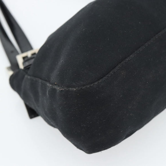 FENDI Mamma Baguette Shoulder Bag Cotton Jersey Black Silver Auth bs35506