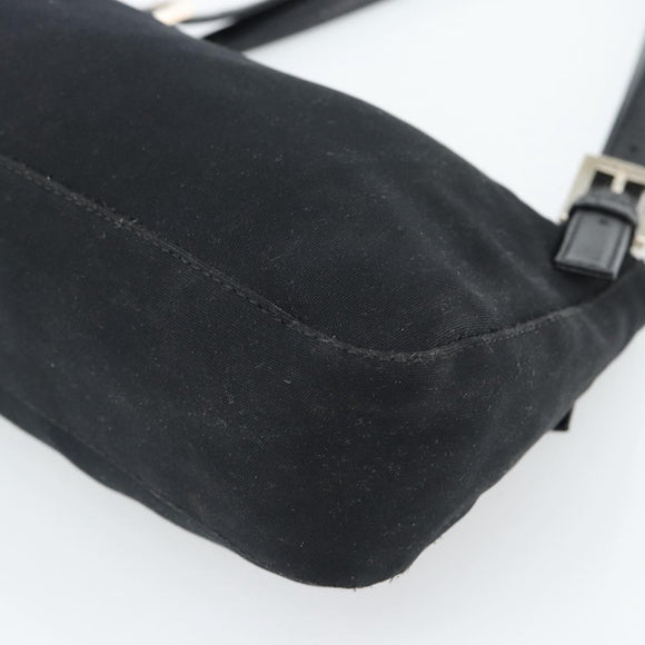 FENDI Mamma Baguette Shoulder Bag Cotton Jersey Black Silver Auth bs35506