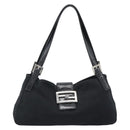 FENDI Mamma Baguette Shoulder Bag Cotton Jersey Black Silver Auth bs35506-13