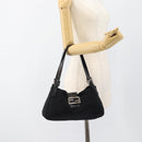 FENDI Mamma Baguette Shoulder Bag Cotton Jersey Black Silver Auth bs35506-22