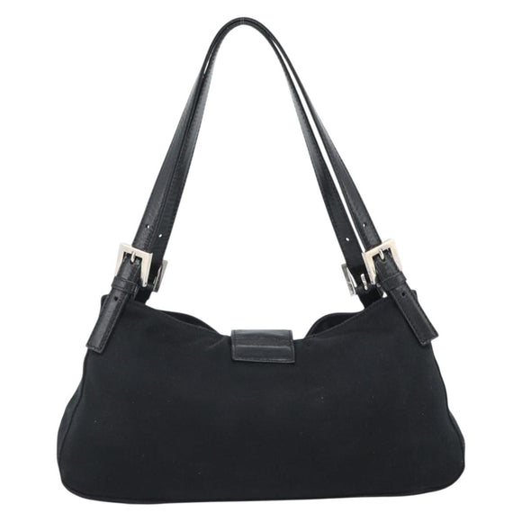 FENDI Mamma Baguette Shoulder Bag Cotton Jersey Black Silver Auth bs35506