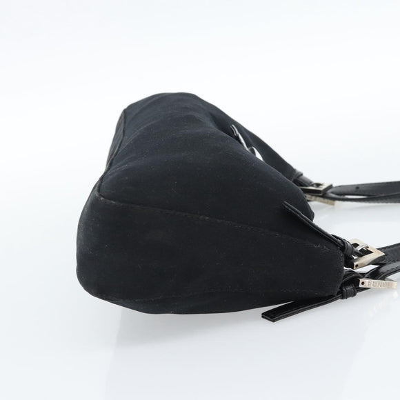 FENDI Mamma Baguette Shoulder Bag Cotton Jersey Black Silver Auth bs35506