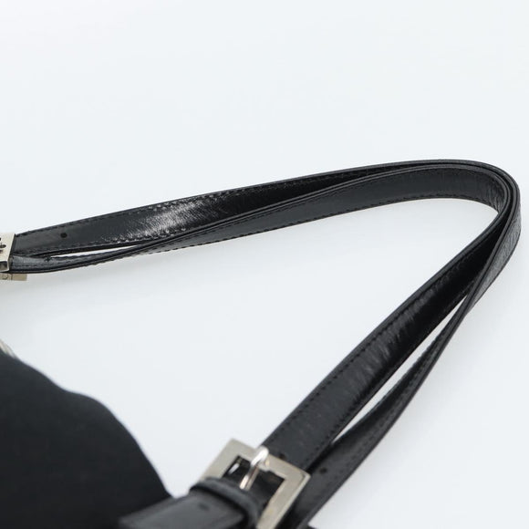 FENDI Mamma Baguette Shoulder Bag Cotton Jersey Black Silver Auth bs35506