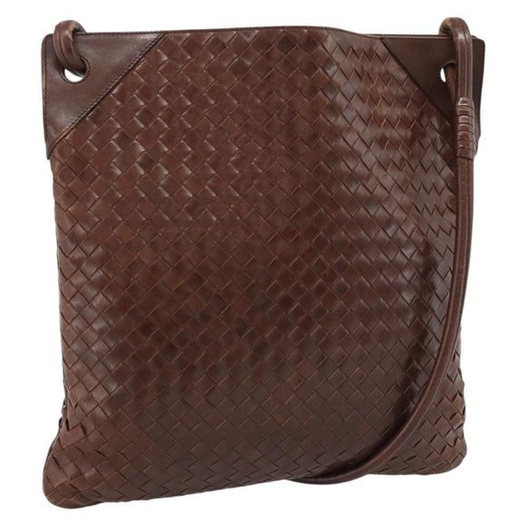 BOTTEGA VENETA INTRECCIATO Shoulder Bag Leather Brown Gold Auth bs35508