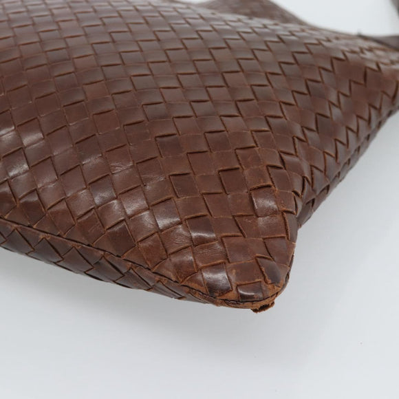 BOTTEGA VENETA INTRECCIATO Shoulder Bag Leather Brown Gold Auth bs35508