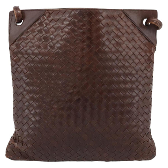 BOTTEGA VENETA INTRECCIATO Shoulder Bag Leather Brown Gold Auth bs35508