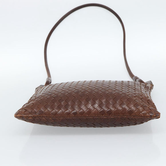 BOTTEGA VENETA INTRECCIATO Shoulder Bag Leather Brown Gold Auth bs35508