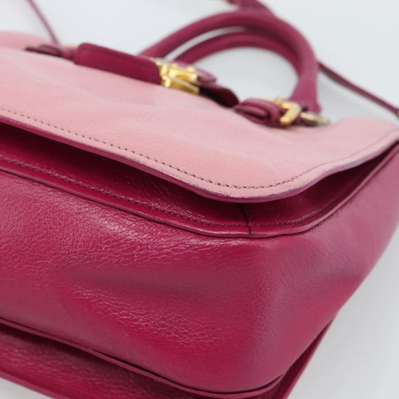 Miu Miu Madras Handtas Leer 2way Roze Goud Auth bs35509