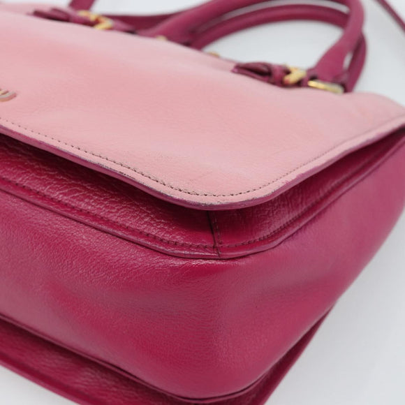 Miu Miu Madras Hand Bag Leather 2way Pink Gold Auth bs35509