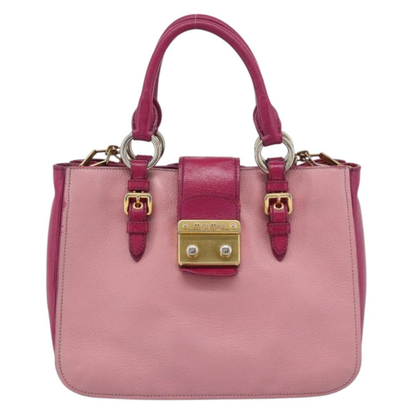 Miu Miu Madras Hand Bag Leather 2way Pink Gold Auth bs35509