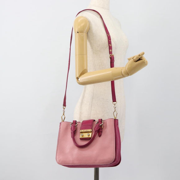 Miu Miu Madras Hand Bag Leather 2way Pink Gold Auth bs35509