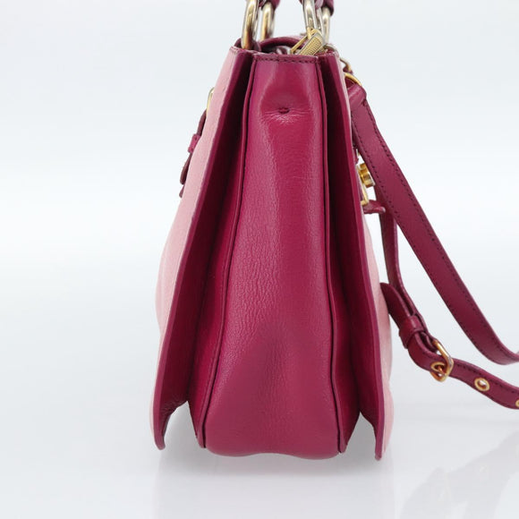 Miu Miu Madras Hand Bag Leather 2way Pink Gold Auth bs35509
