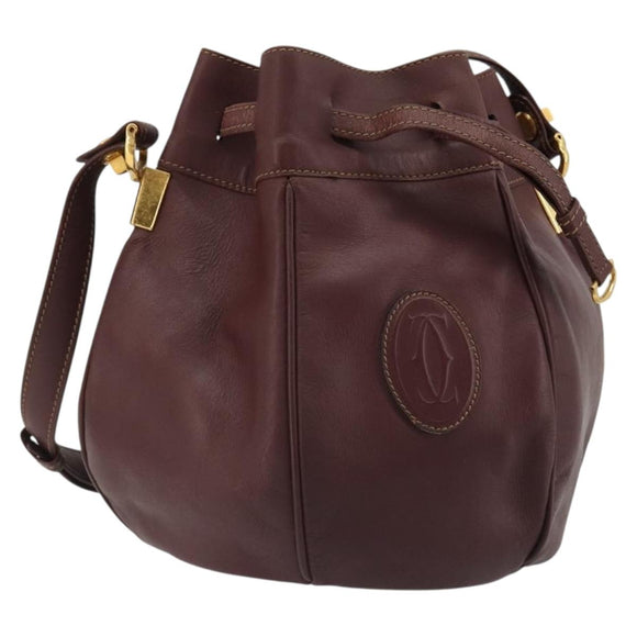 CARTIER Must Line Purse Shoulder Bag Leather Bordeaux Gold Auth bs35510