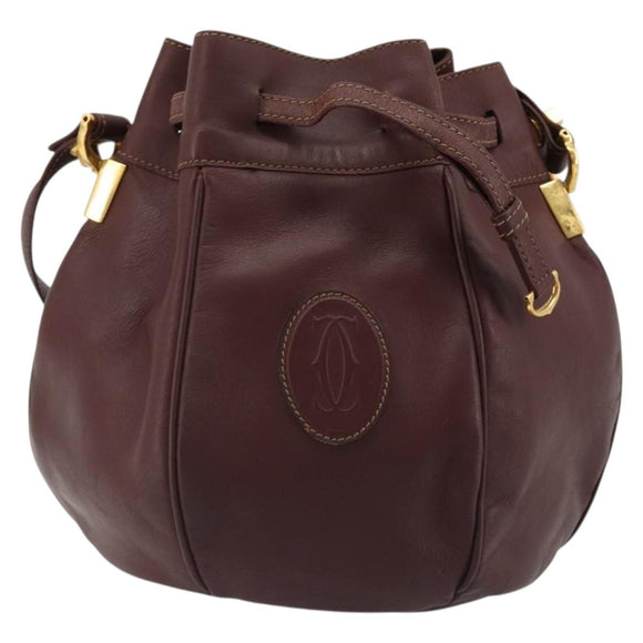 CARTIER Must Line Purse Shoulder Bag Leather Bordeaux Gold Auth bs35510