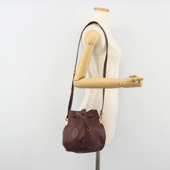 CARTIER Must Line Purse Shoulder Bag Leather Bordeaux Gold Auth bs35510