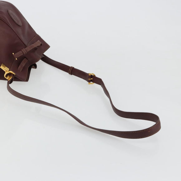 CARTIER Must Line Purse Shoulder Bag Leather Bordeaux Gold Auth bs35510