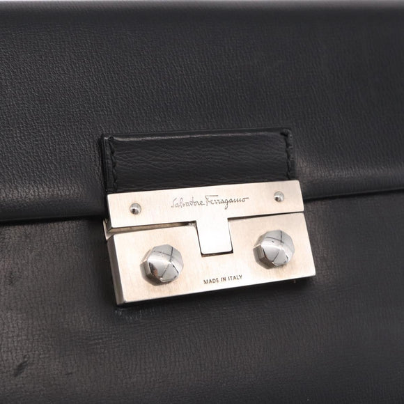 Salvatore Ferragamo Shoulder Bag Leather Black Silver Auth bs35511