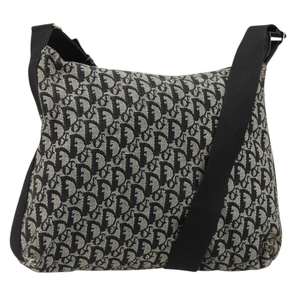 Christian Dior Trotter Canvas Shoulder Bag Black Silver Auth bs35512