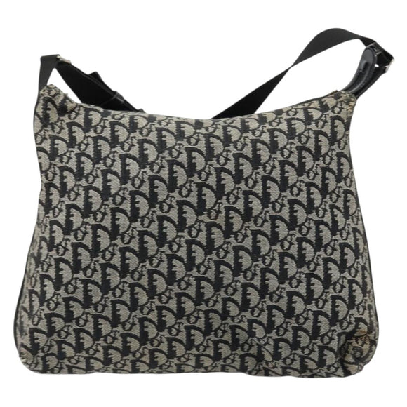 Christian Dior Trotter Canvas Shoulder Bag Black Silver Auth bs35512