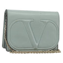 VALENTINO Chain Shoulder Bag Leather Light Blue Gold Auth bs35513-1