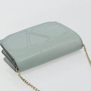 VALENTINO Chain Shoulder Bag Leather Light Blue Gold Auth bs35513-6
