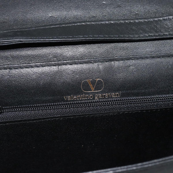 VALENTINO Shoulder Bag Leather Black Gold Auth bs35515