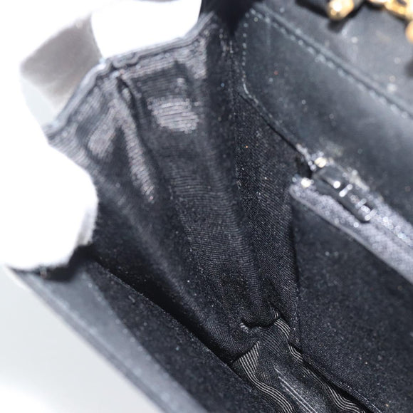 VALENTINO Shoulder Bag Leather Black Gold Auth bs35515