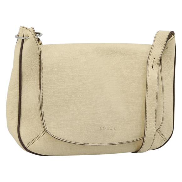 LOEWE Shoulder Bag Leather Ivory Silver Auth bs35516