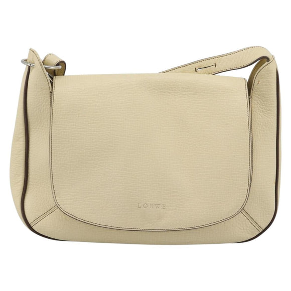 LOEWE Shoulder Bag Leather Ivory Silver Auth bs35516