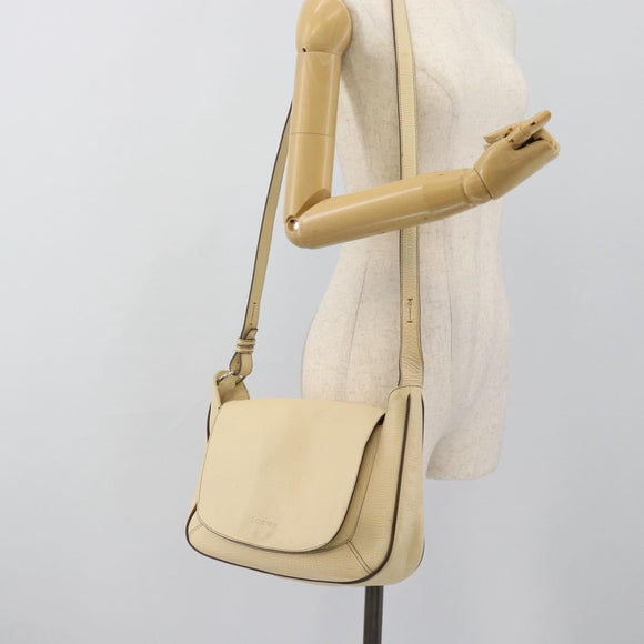 LOEWE Shoulder Bag Leather Ivory Silver Auth bs35516